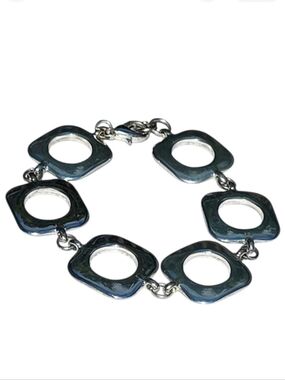 Chunky High Polish Silver Tone Square Cushion Link Bracelet for Women